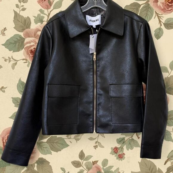 JASON WU Cropped Faux Leather Zip Up Jacket (NWT) Medium - Picture 1 of 3